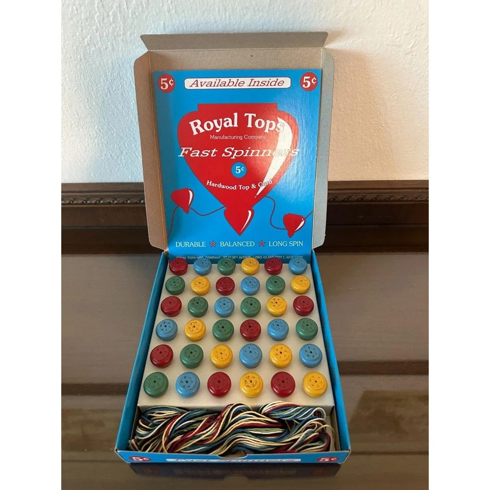 ROYAL TOPS WOOD TOY SPINNERS NOS DIME STORE COUNTER DISPLAY RARE COLORFUL NEW 36